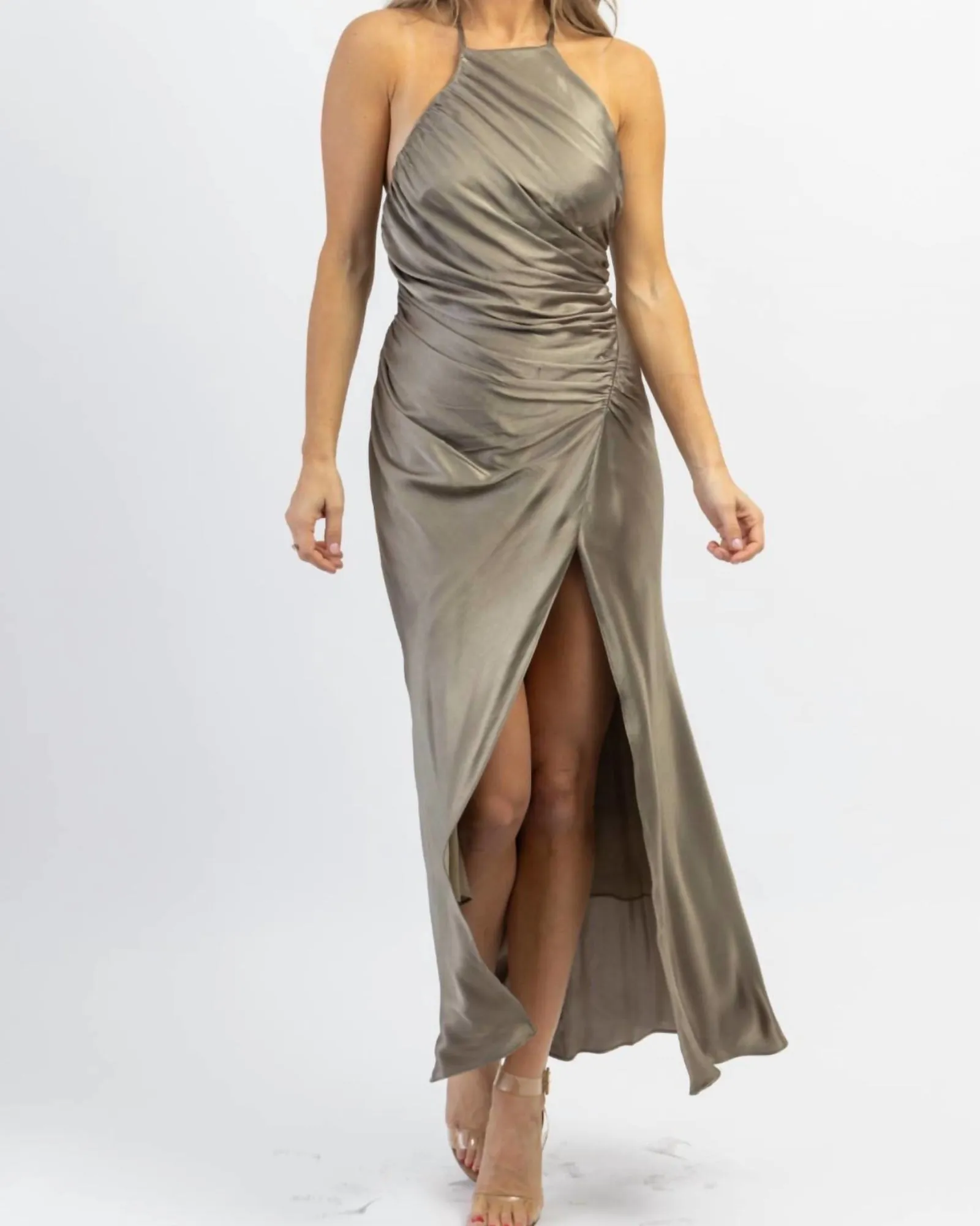 Biltmore Satin Shirring Dress In Sage | Sage