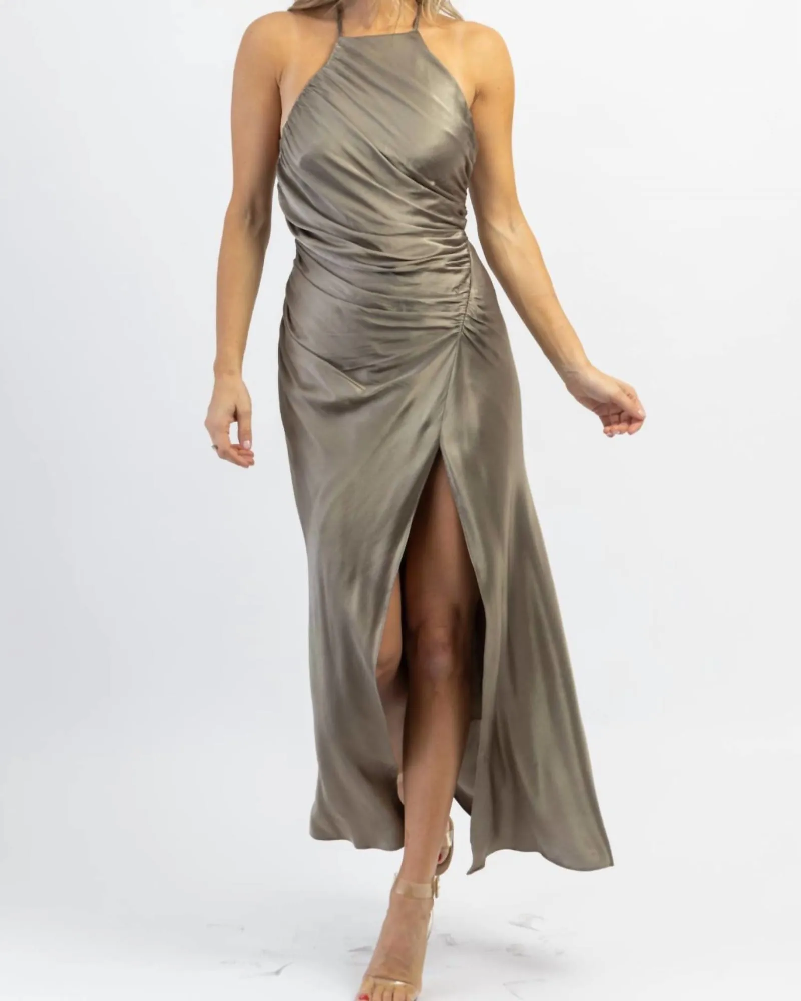 Biltmore Satin Shirring Dress In Sage | Sage