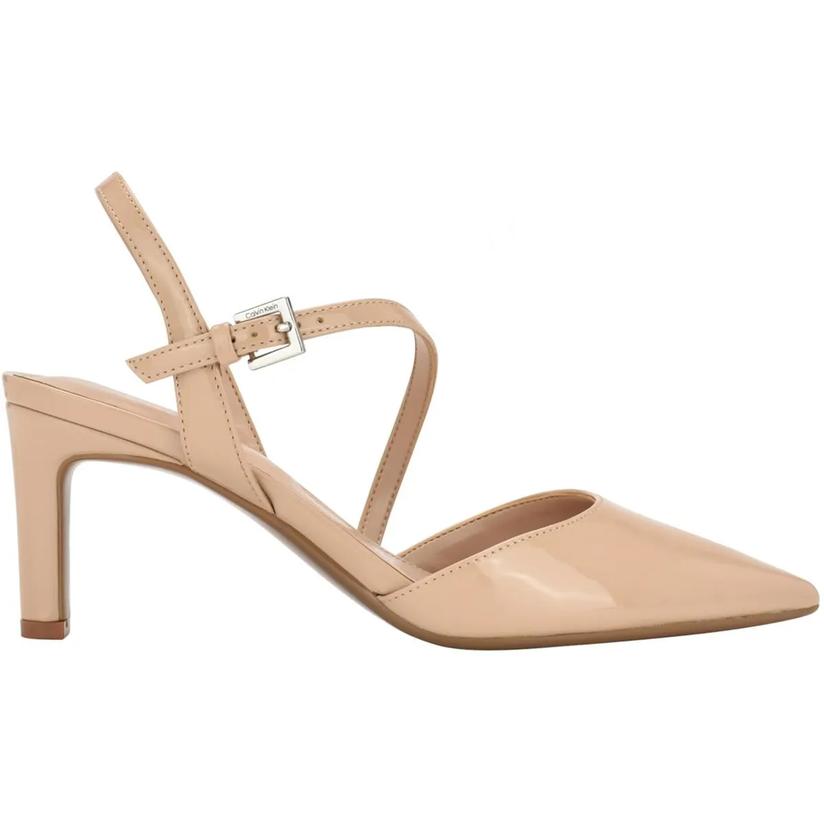 Calvin Klein Womens Loden Patent Pointed Toe Slingback Heels