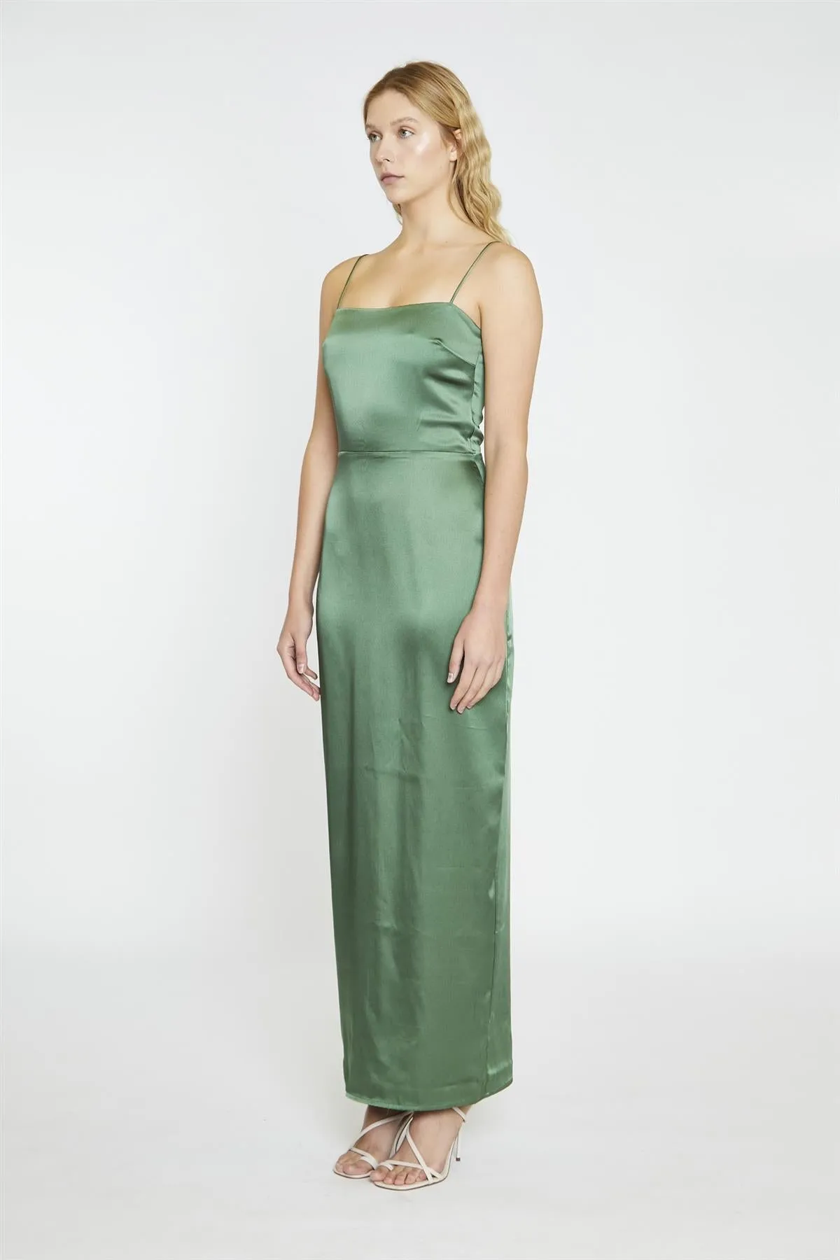 Forest Green Satin Maxi-Dress