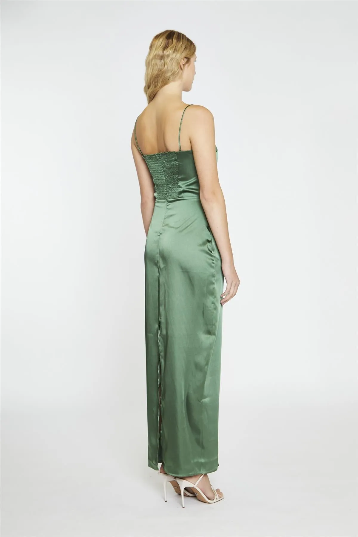 Forest Green Satin Maxi-Dress