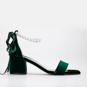 Lucille - Green Velvet Pearl Wedding Sandals