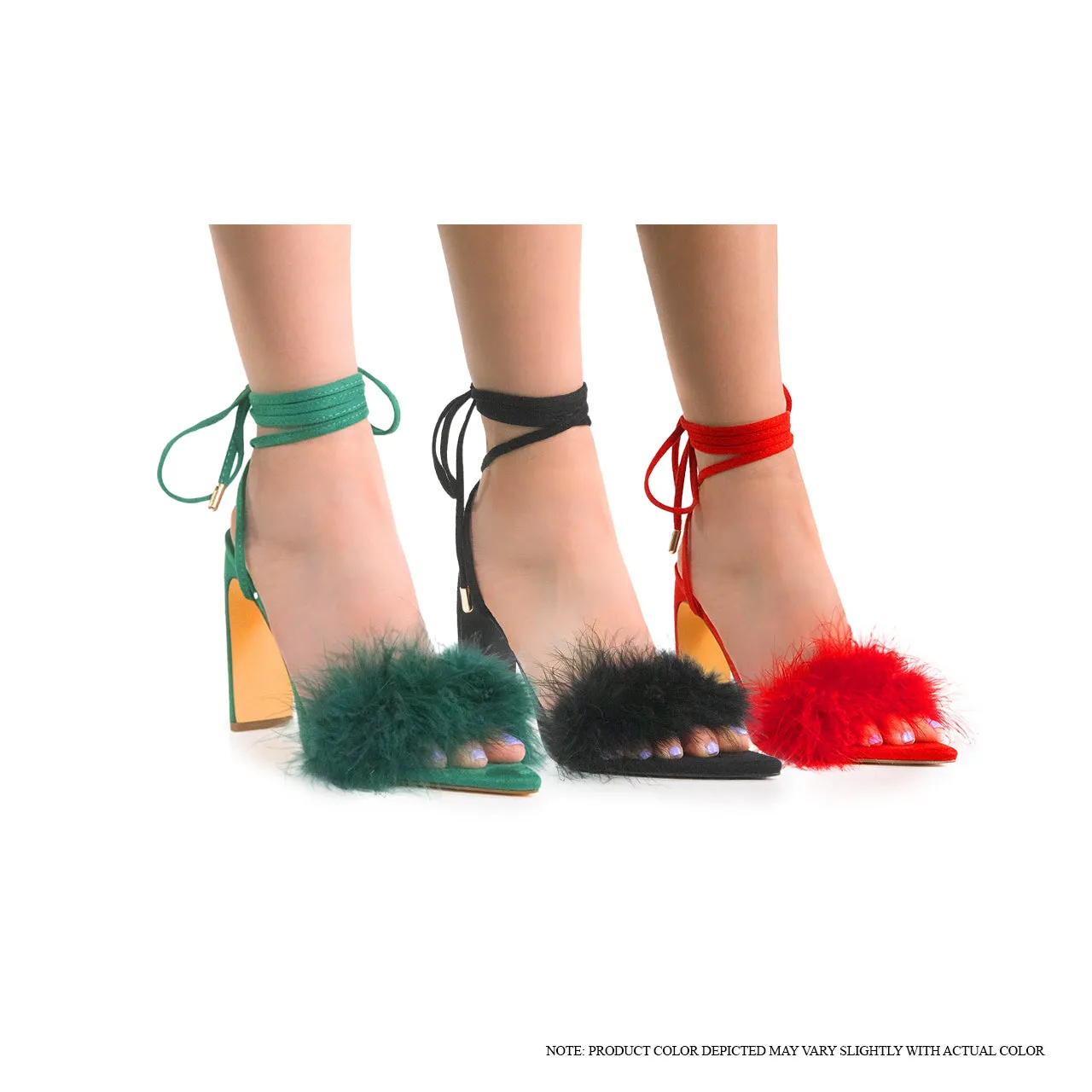 MARIAN-1 OSTRICH FEATHER TIE UP HEEL - RED
