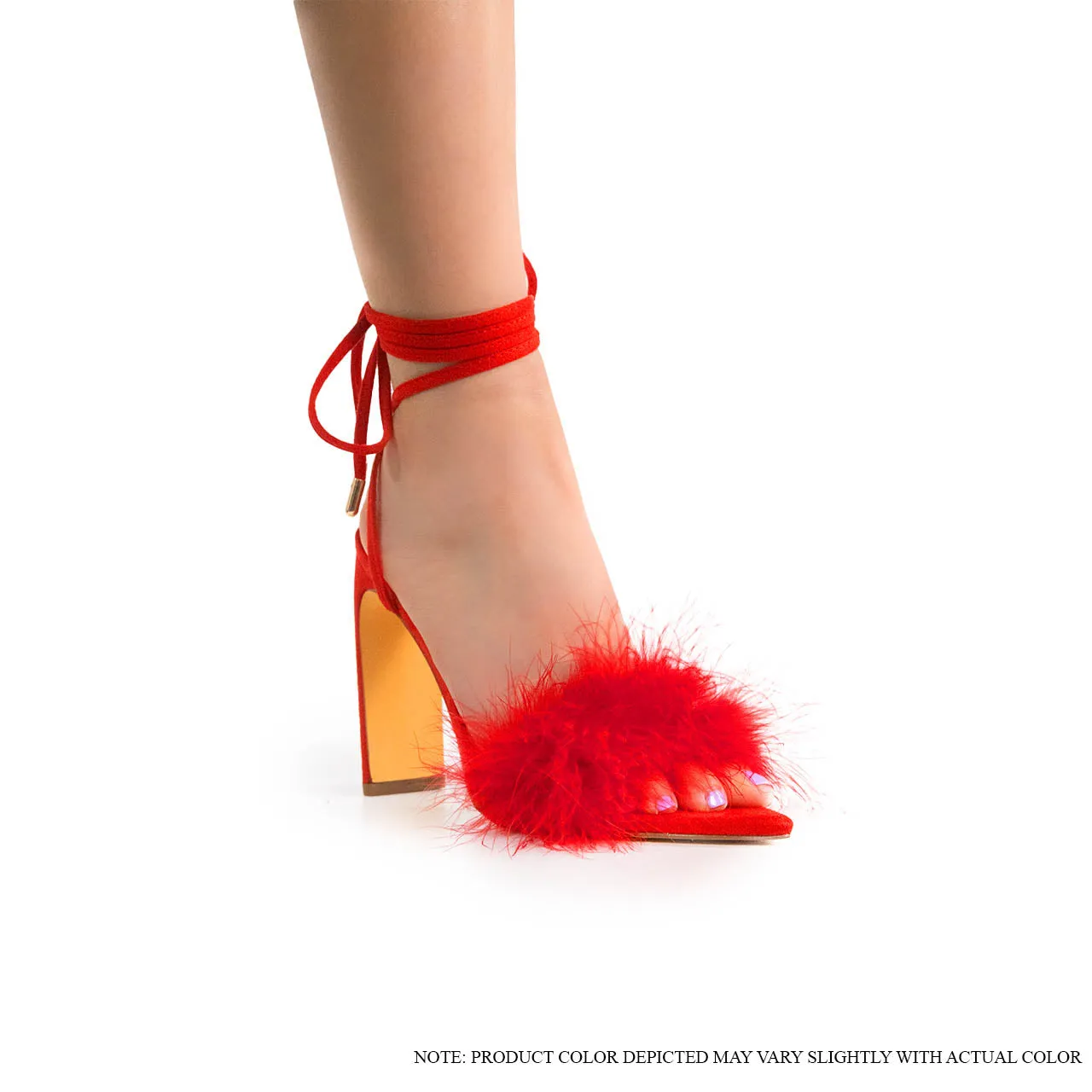 MARIAN-1 OSTRICH FEATHER TIE UP HEEL - RED