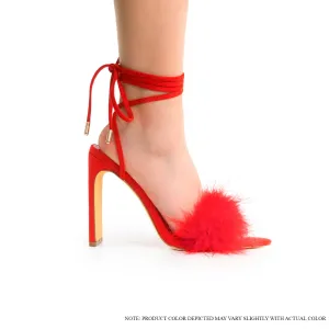 MARIAN-1 OSTRICH FEATHER TIE UP HEEL - RED