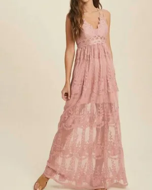 Midsummers Lace Maxi Dress in Mauve | Mauve