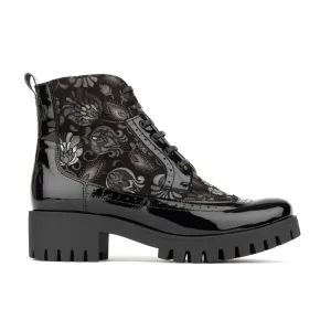 Milliner Platform - Emboss - Women's leather chunky 1 inch platform ankle boot in black