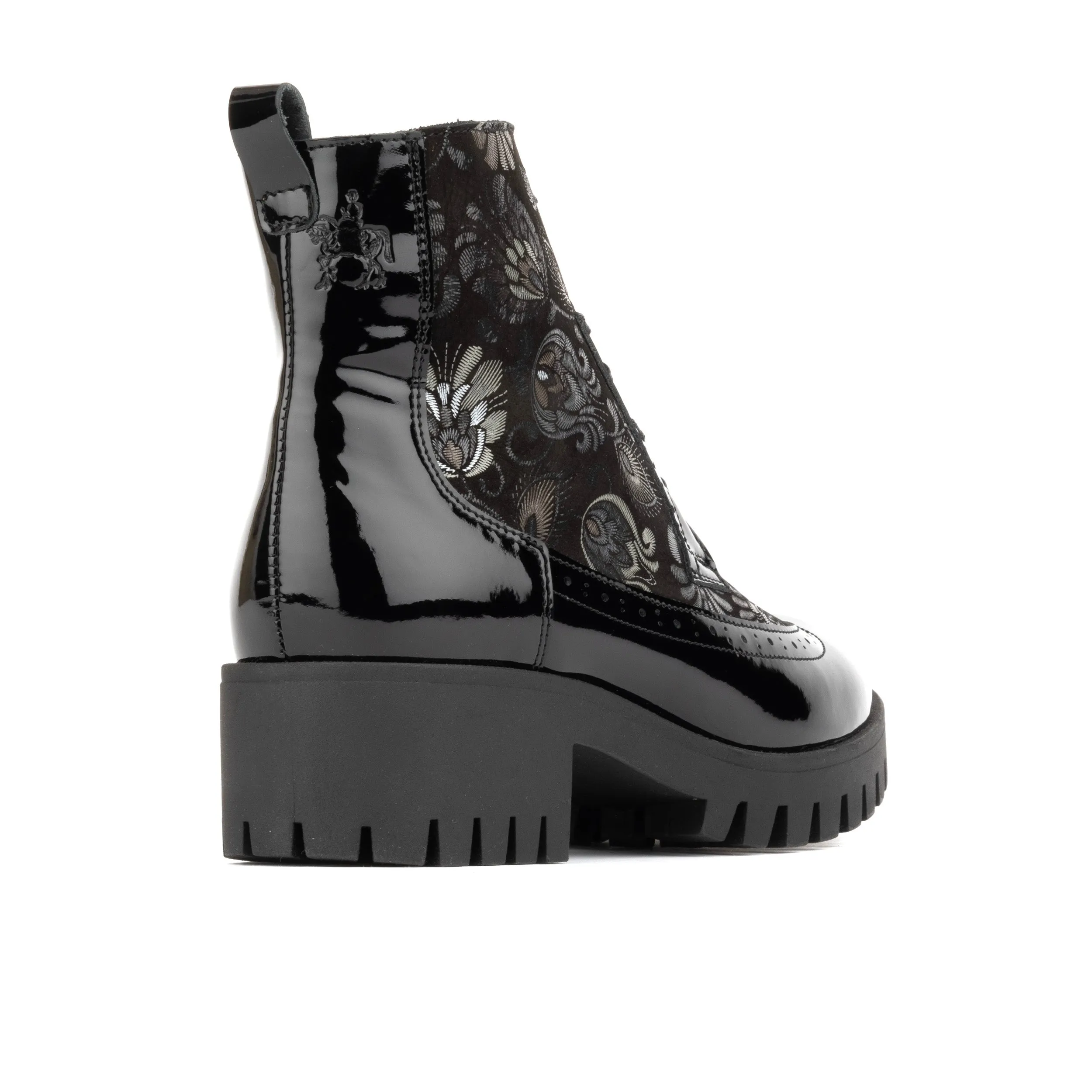 Milliner Platform - Emboss - Women's leather chunky 1 inch platform ankle boot in black
