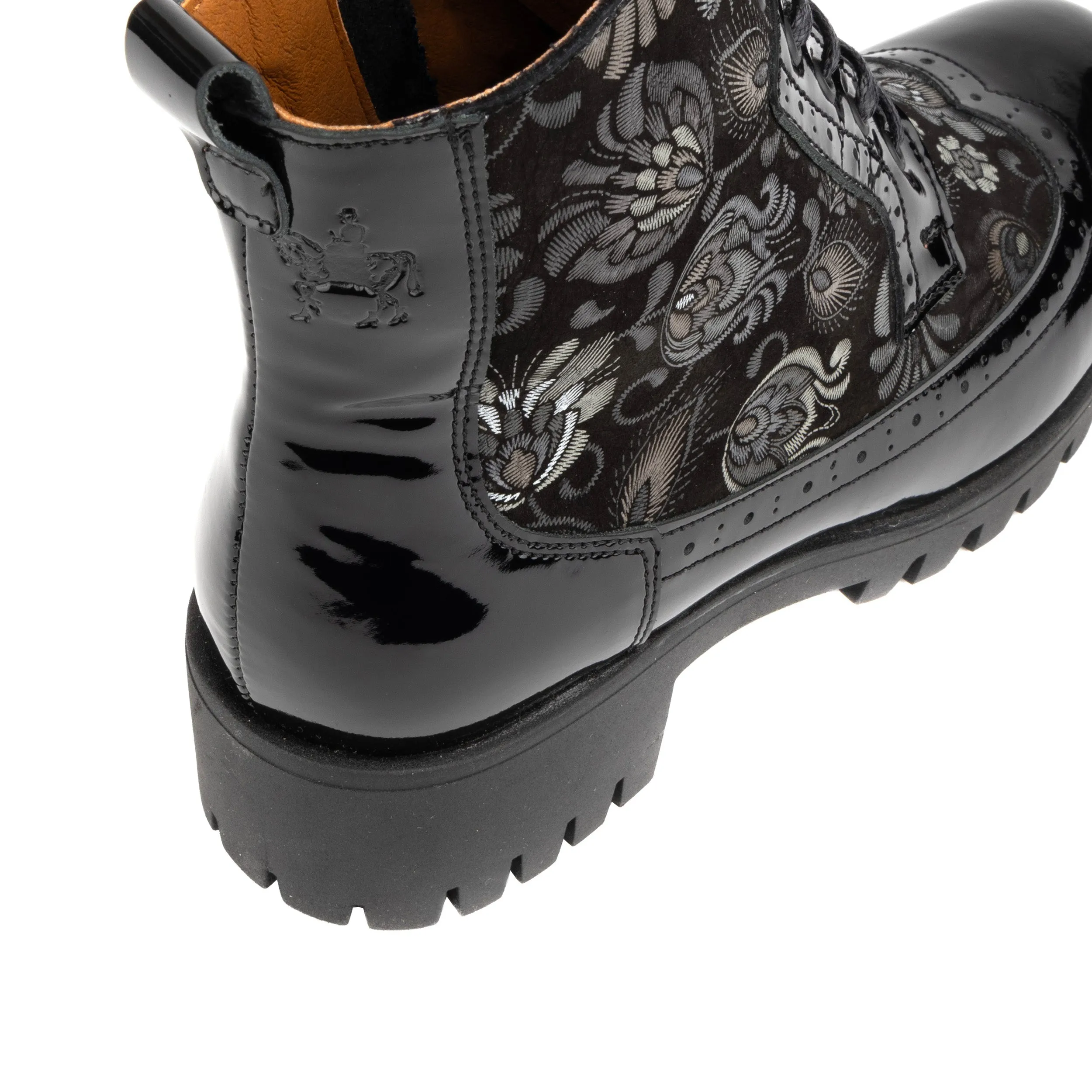 Milliner Platform - Emboss - Women's leather chunky 1 inch platform ankle boot in black
