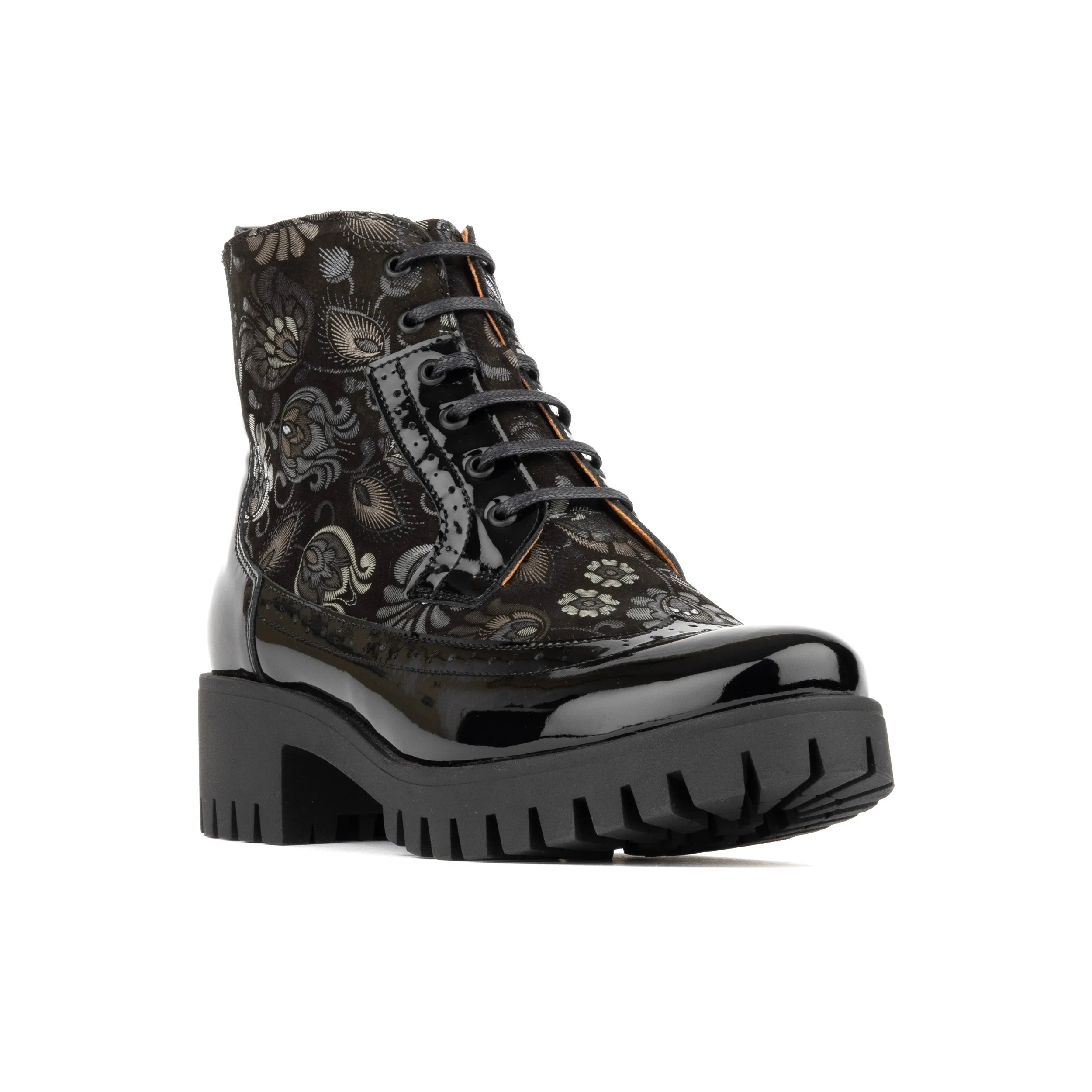 Milliner Platform - Emboss - Women's leather chunky 1 inch platform ankle boot in black