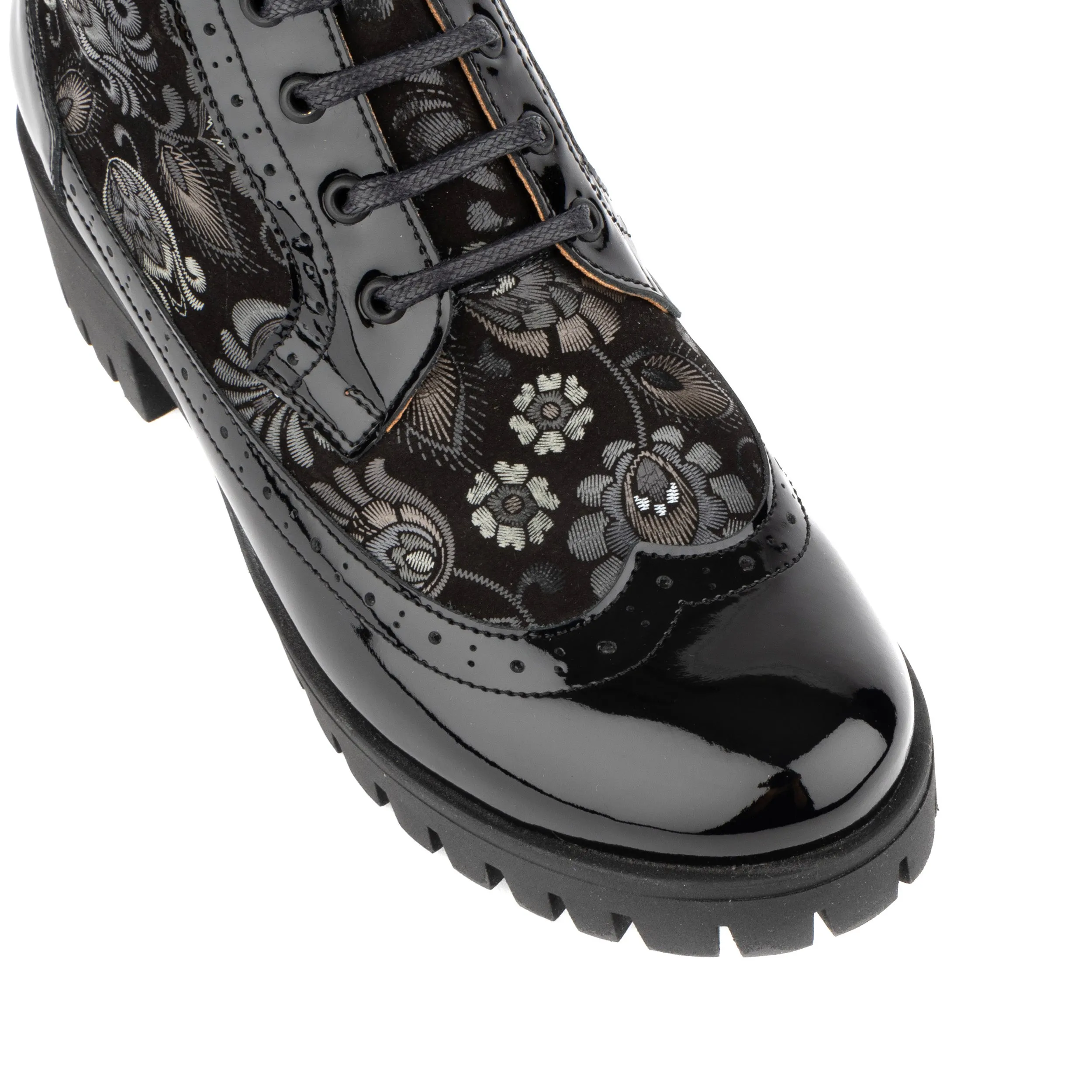 Milliner Platform - Emboss - Women's leather chunky 1 inch platform ankle boot in black