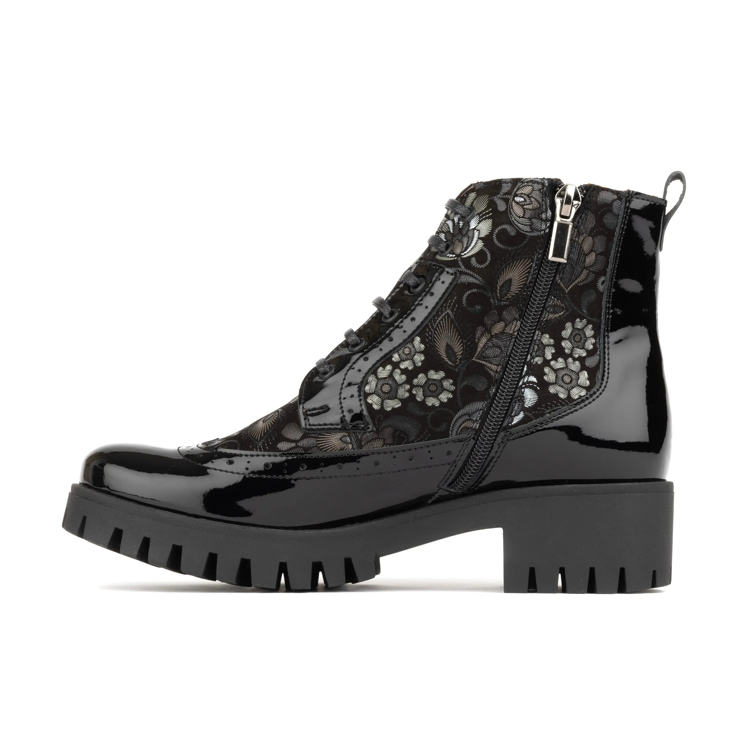 Milliner Platform - Emboss - Women's leather chunky 1 inch platform ankle boot in black