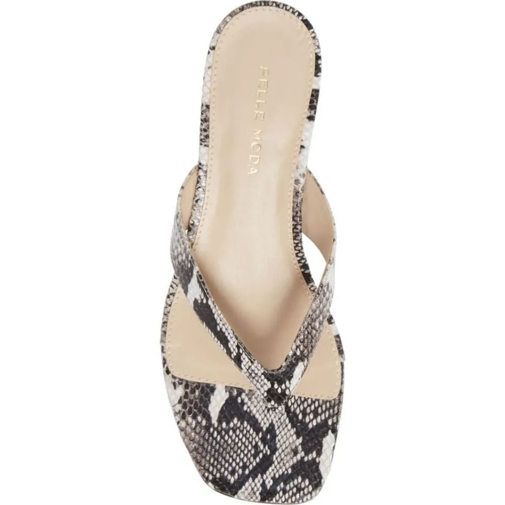 Niall Black White Snake Leather Pelle Moda Slide Sandals