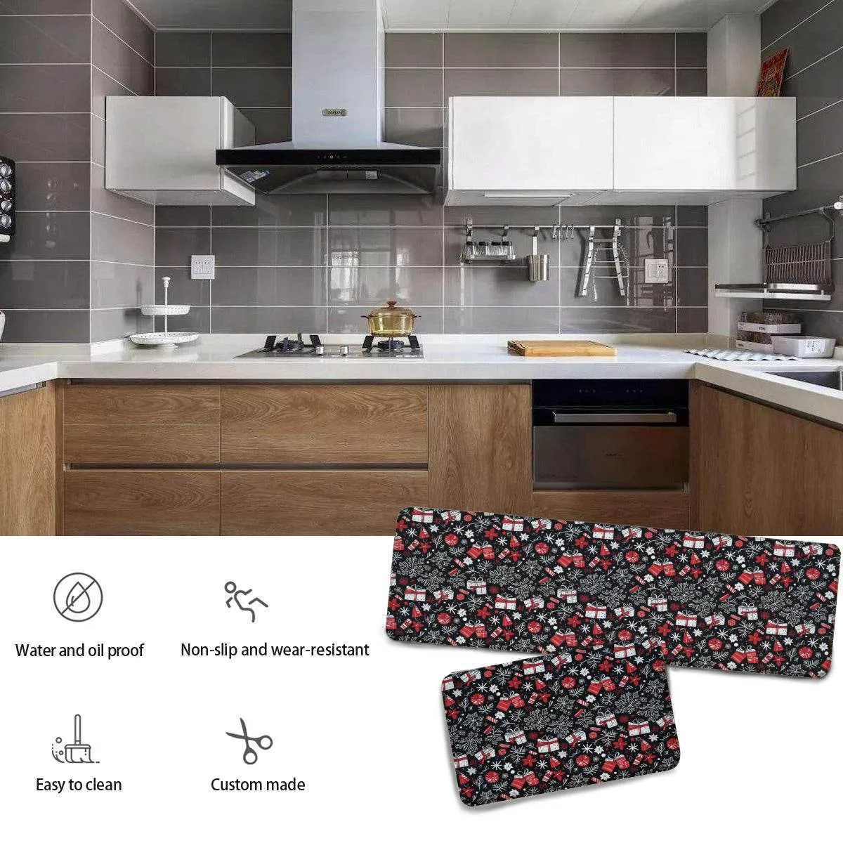 Non-slip two-piece M kitchen mat | Flannel - presents1-1