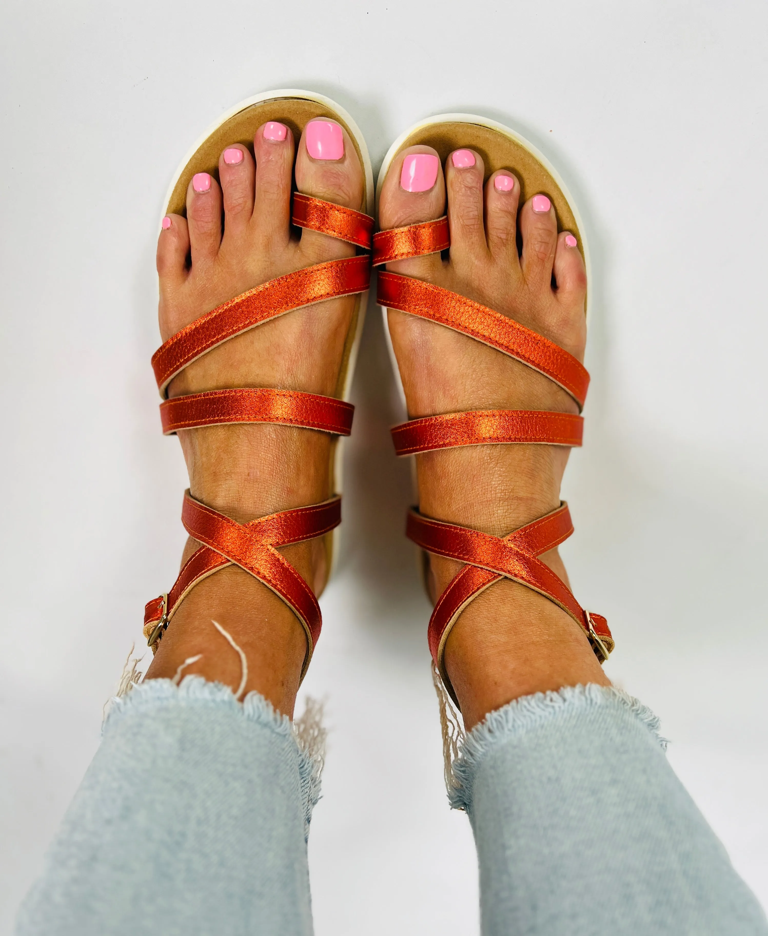 press sample Blaze orange gladiator sandals