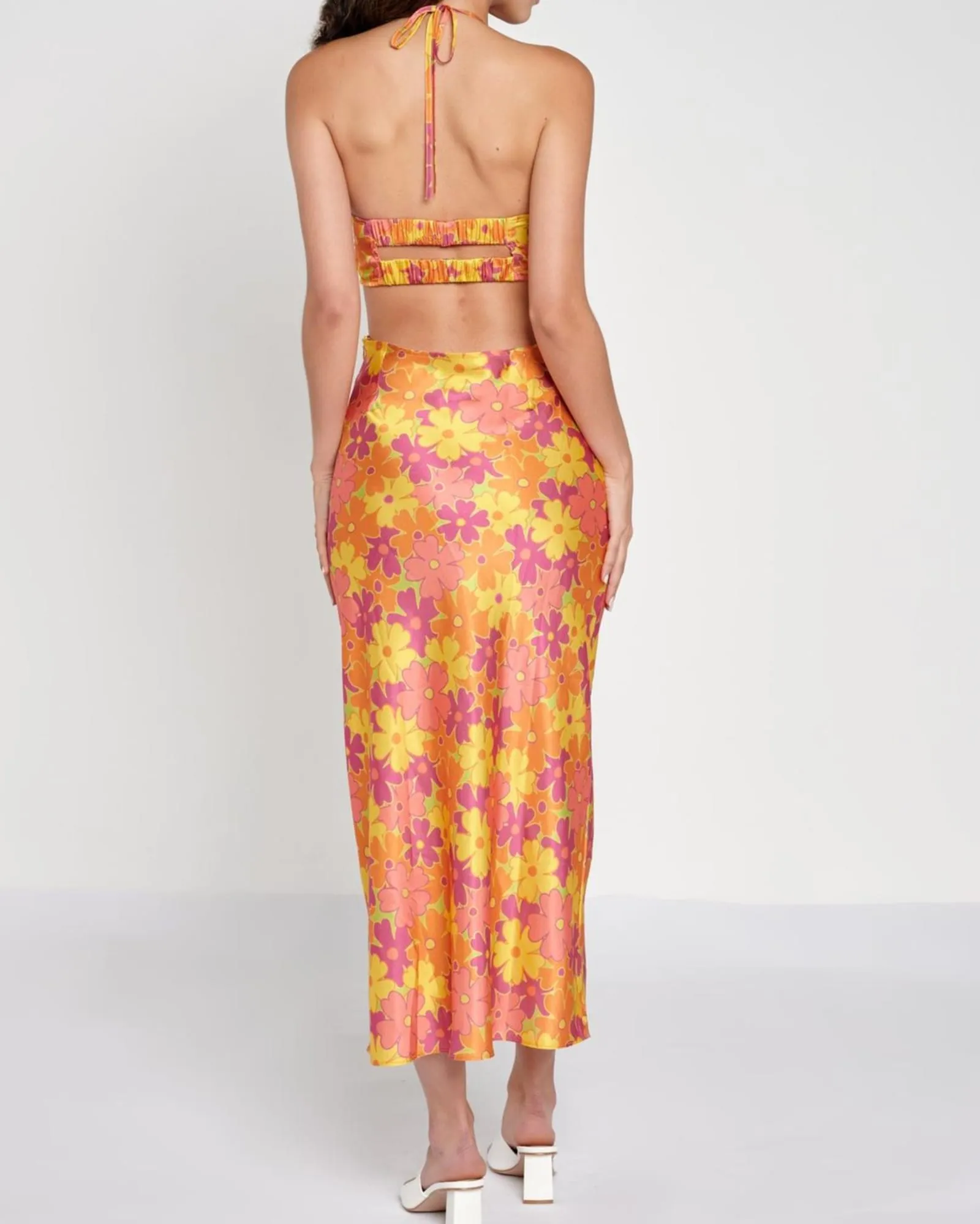 Recycled Satin Cutout Maxi Dress in Multi Print | Multi Print