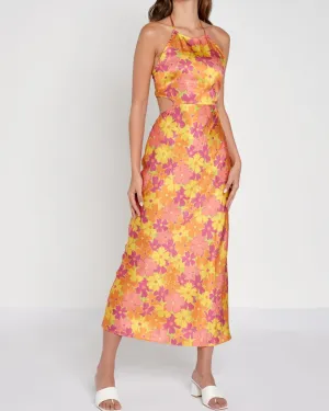 Recycled Satin Cutout Maxi Dress in Multi Print | Multi Print