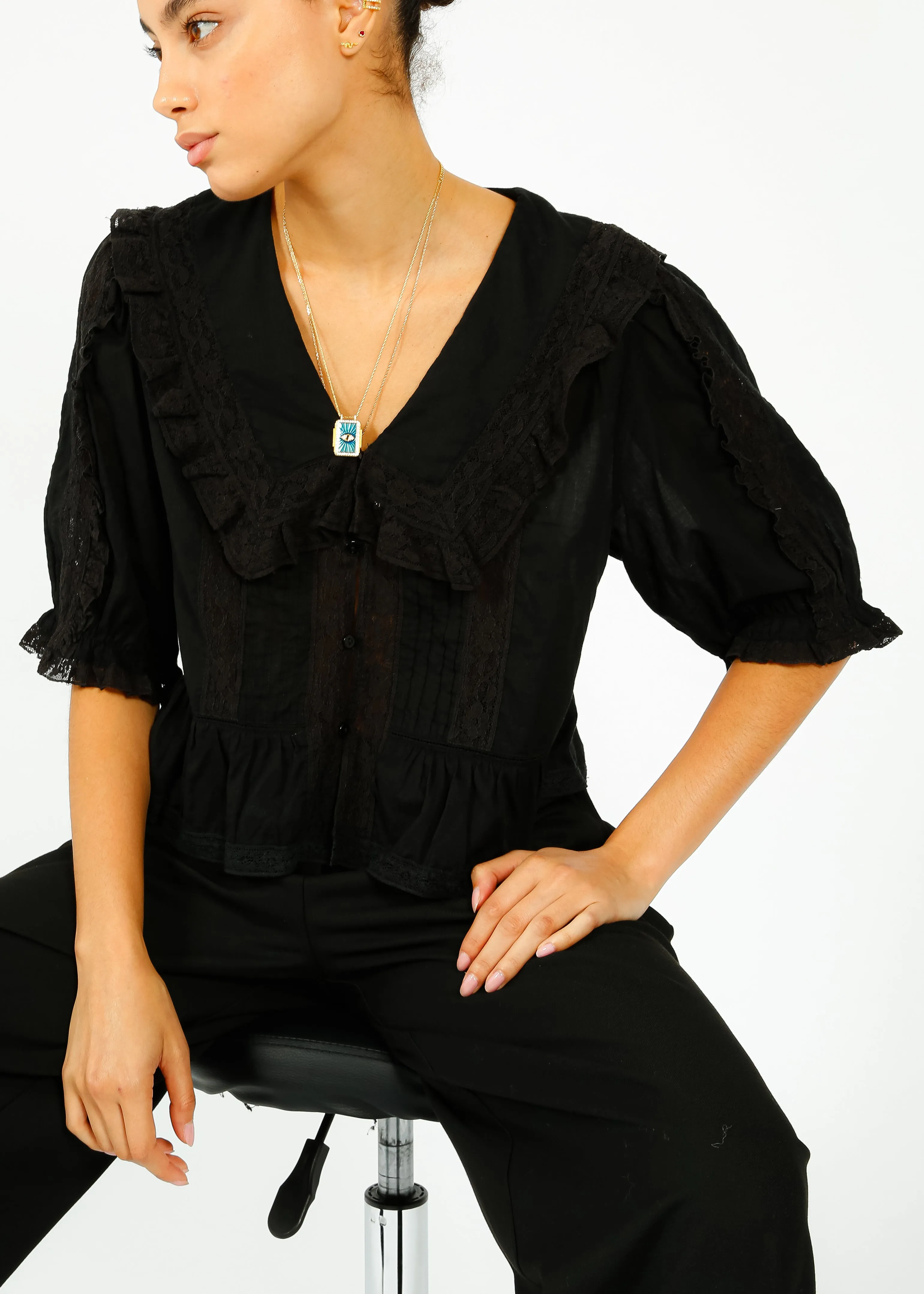 RIXO Ellery Top in Black