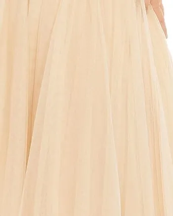 Sleeveless Sequin Ribbon Waist Tulle High Low Evening Dress | Gold
