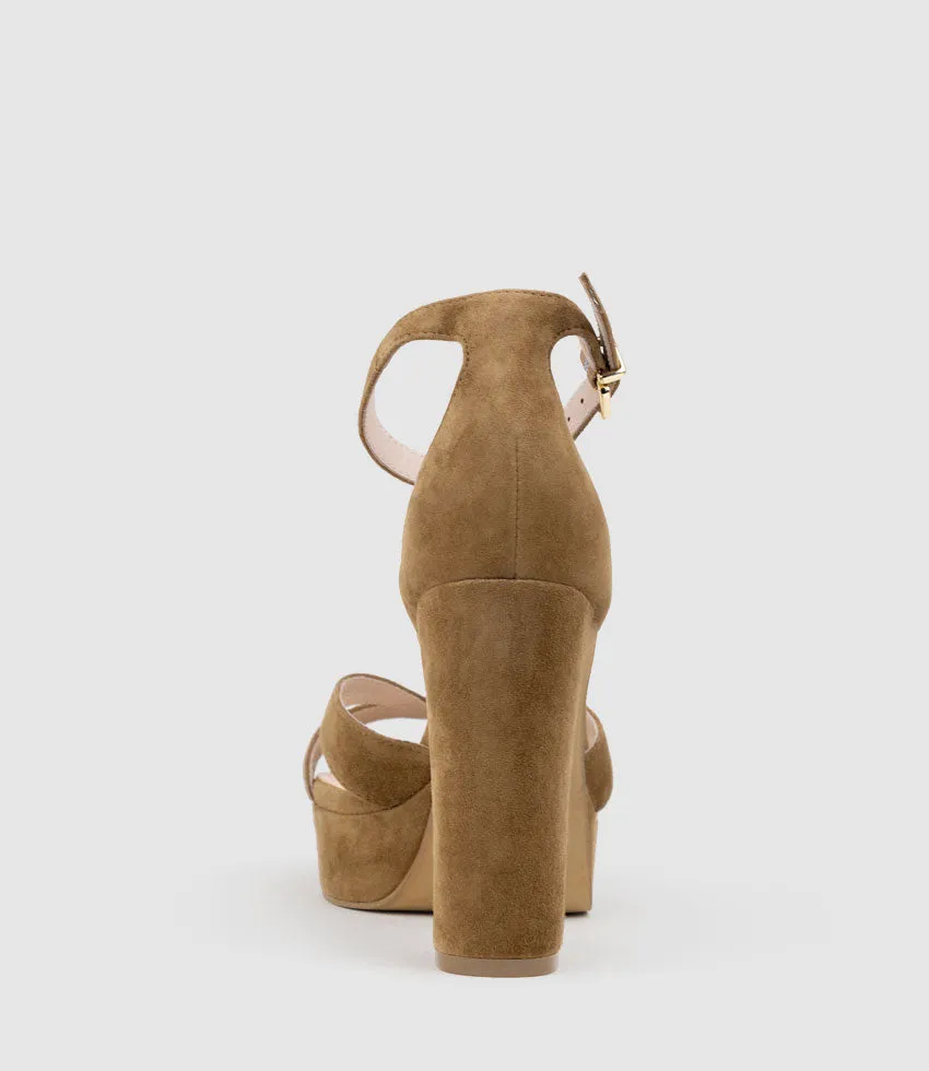 SLOANE110 Platform Sandal in Tawny Suede