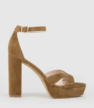 SLOANE110 Platform Sandal in Tawny Suede