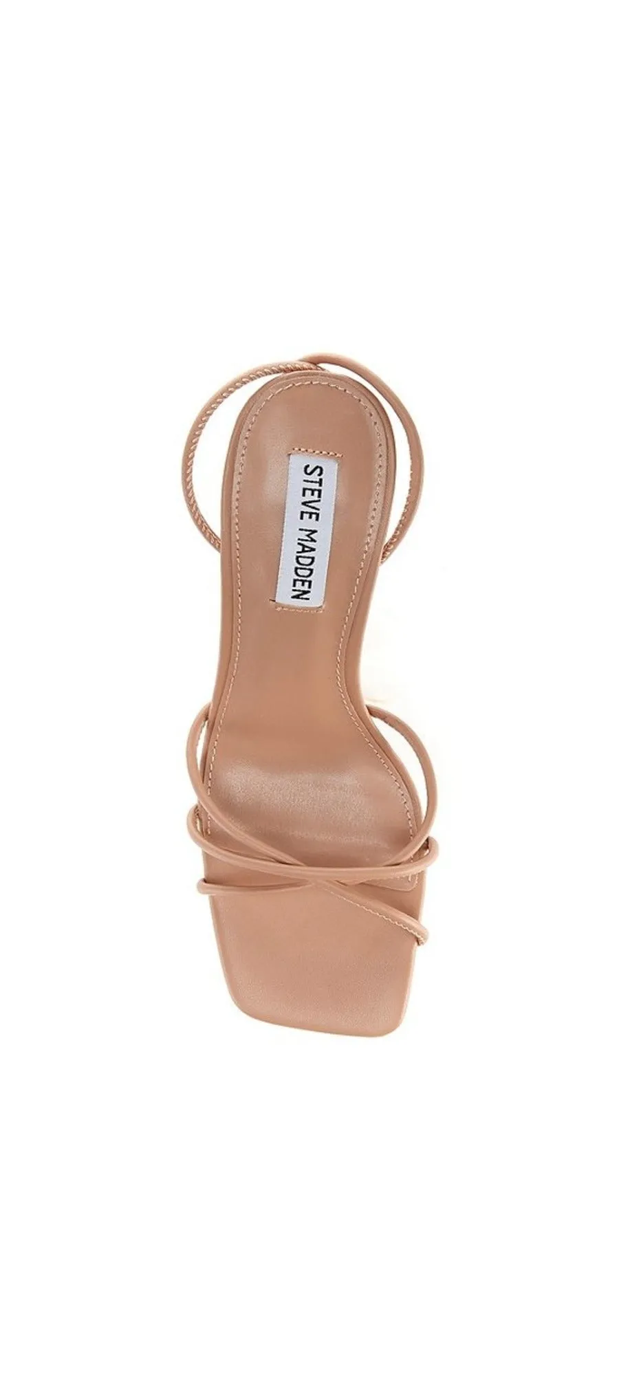 Steve Madden Bryden Tan Lace Up Open Toe Feather Detailed Stiletto Heeled Sandal