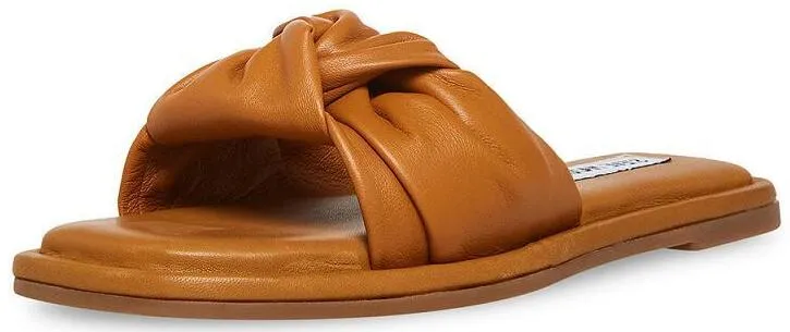 Steve Madden Tatiana Cognac Flat Heel Knot Straps Squared Toe Slip On Sandals