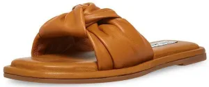 Steve Madden Tatiana Cognac Flat Heel Knot Straps Squared Toe Slip On Sandals