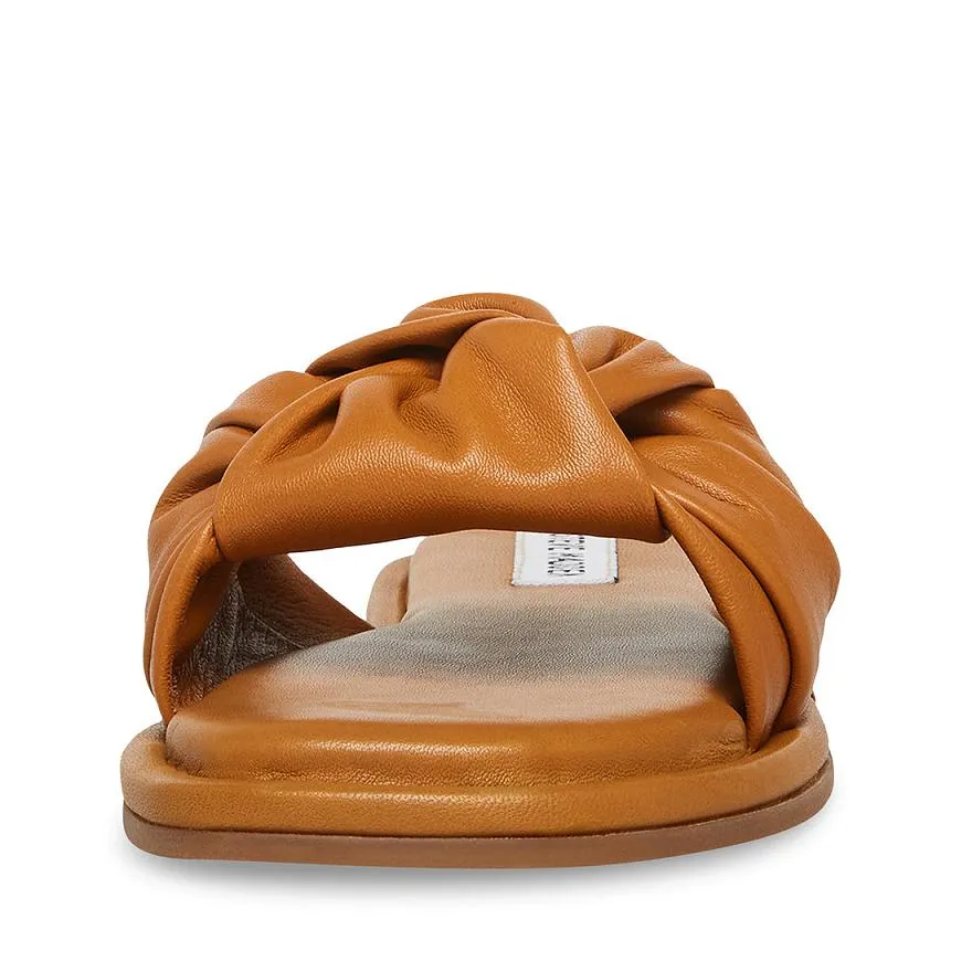 Steve Madden Tatiana Cognac Flat Heel Knot Straps Squared Toe Slip On Sandals