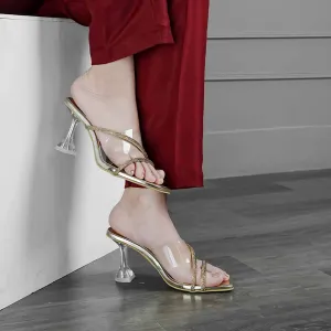 Strappy Acrylic Heels Golden