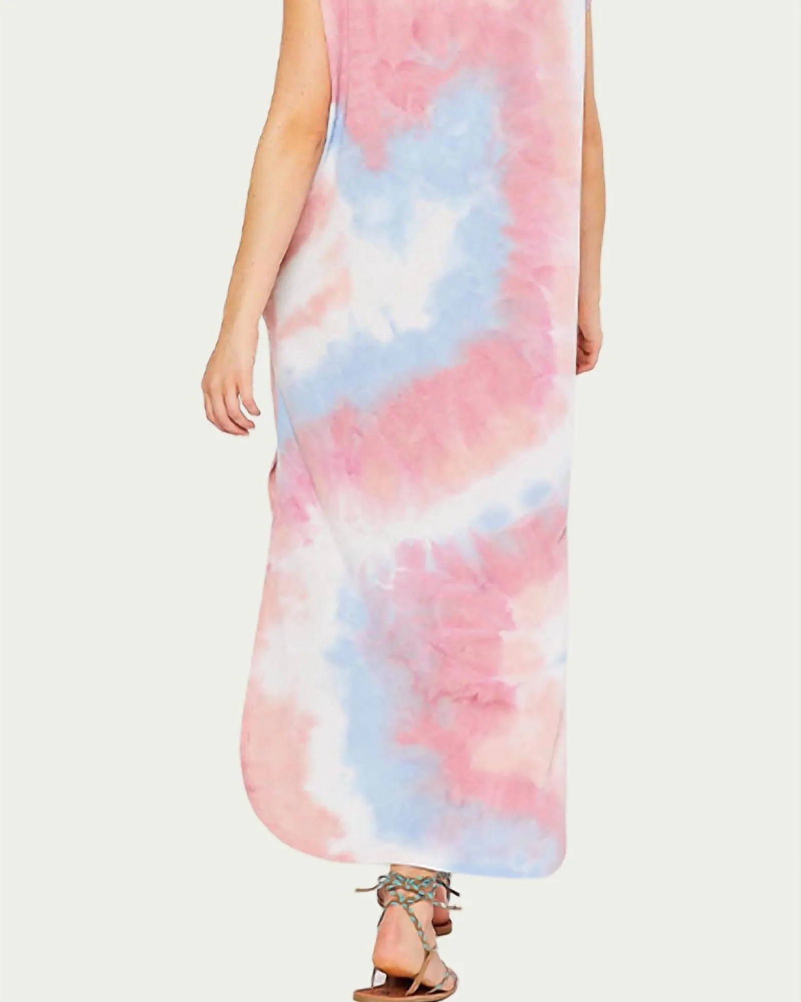 Tie-Dyed Stretch-Terry Maxi Dress in Pink/Blue | Pink/Blue