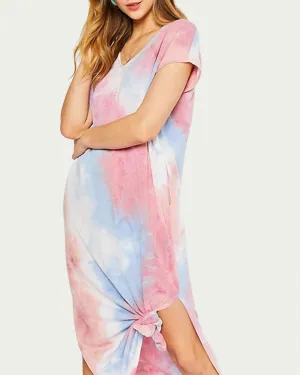Tie-Dyed Stretch-Terry Maxi Dress in Pink/Blue | Pink/Blue