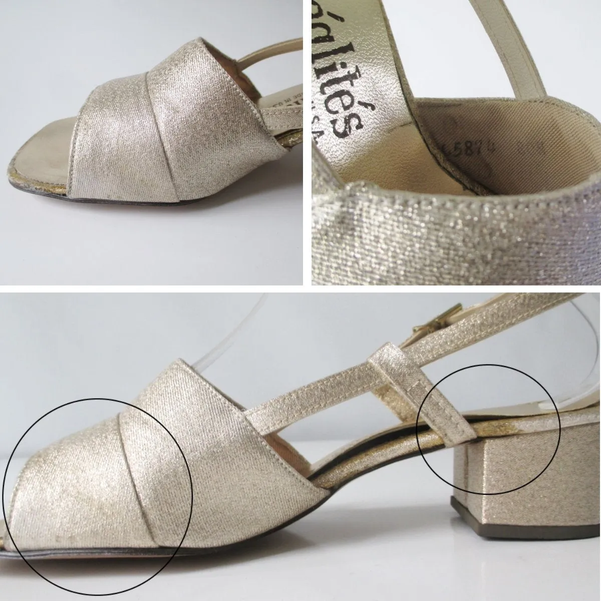 Vintage 60s Gold Lam Wide Heel Party Shoes 8