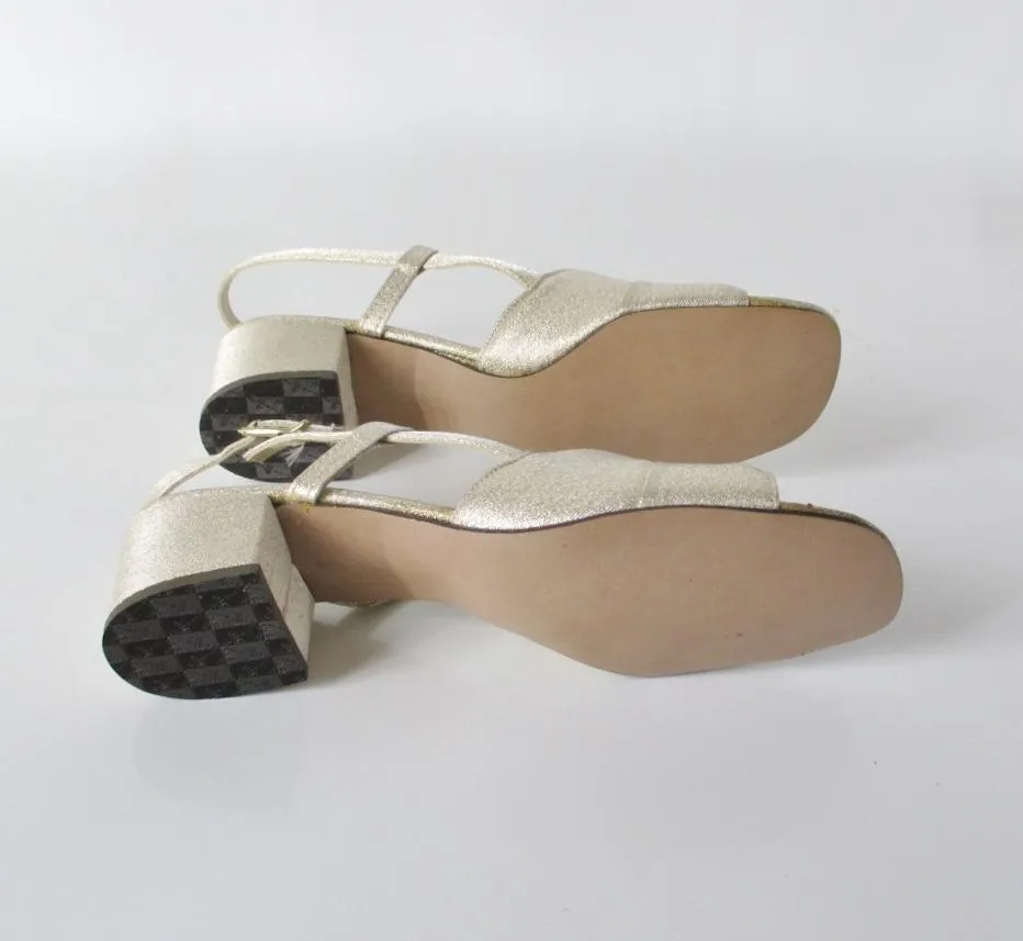 Vintage 60s Gold Lam Wide Heel Party Shoes 8