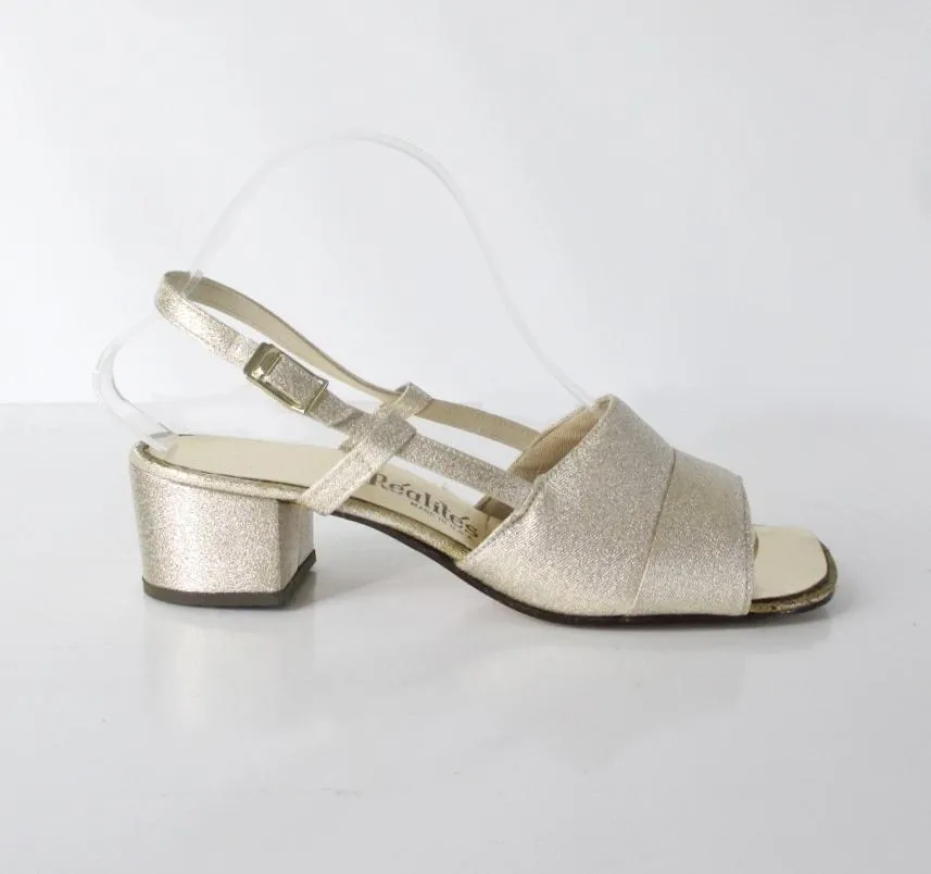 Vintage 60s Gold Lam Wide Heel Party Shoes 8