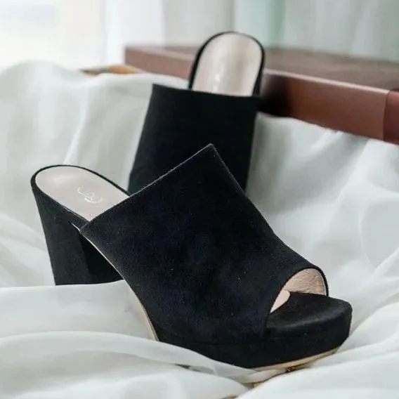 Women's peep toe chunky high heels mules summer casual slip on heels
