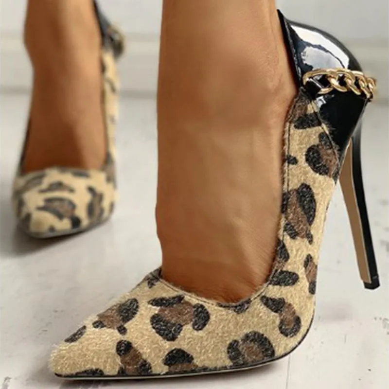 Women's sexy metal chain d¨¦cor high heels pointed closed toe stilettos