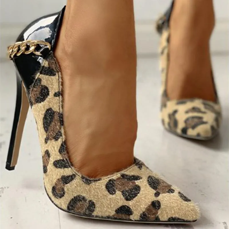 Women's sexy metal chain d¨¦cor high heels pointed closed toe stilettos