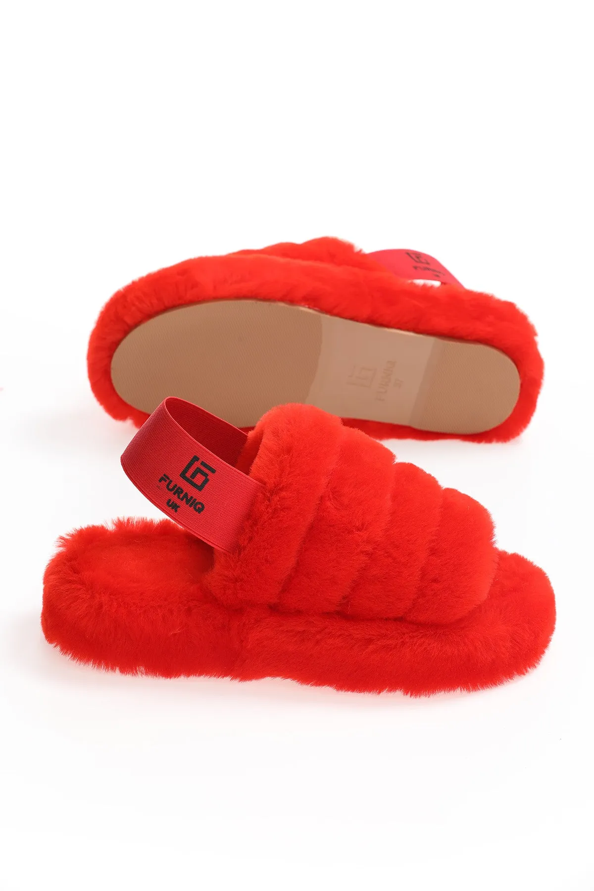 Women's Shearling Slides Red Wool